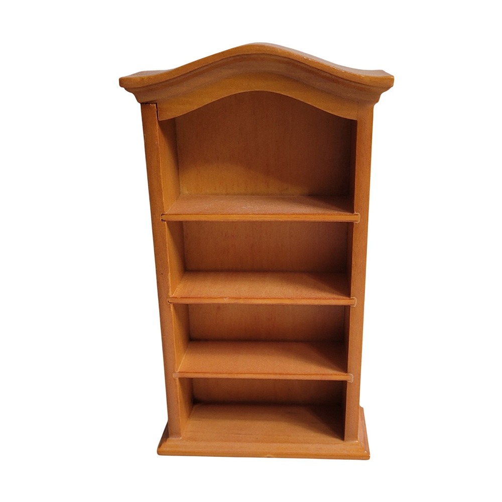 Miniature Wooden Bookshelf Dollhouse Furniture 1:12 Scale Honey Oak Arched Top